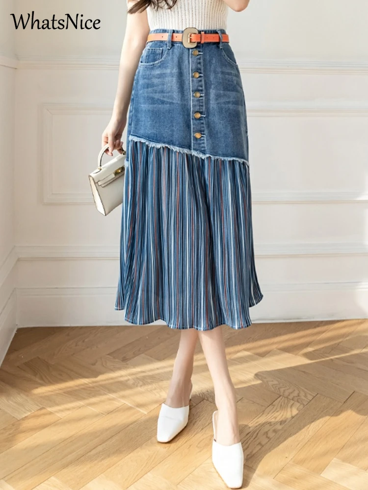 New Girls Korean Fashion Casual Denim Patchwork Skirts Womens Female OL Aesthetic Vintage Splicing Woman Skirts Dropshipping