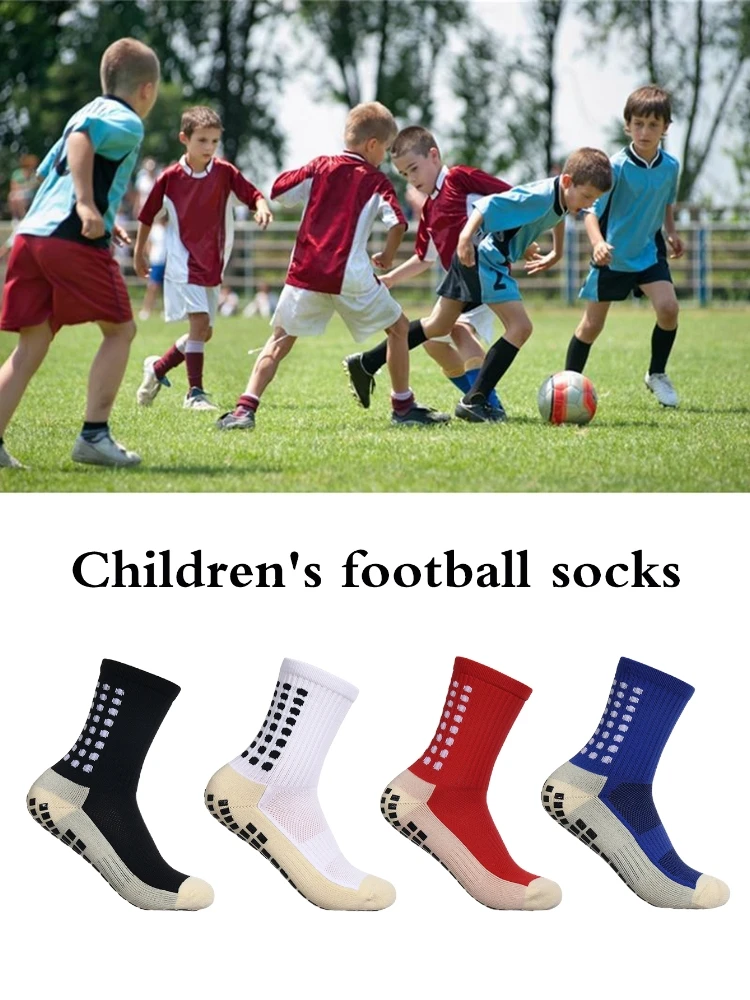 3 pairs of mid length children\'s sports football socks with anti slip socks to absorb sweat 33-38