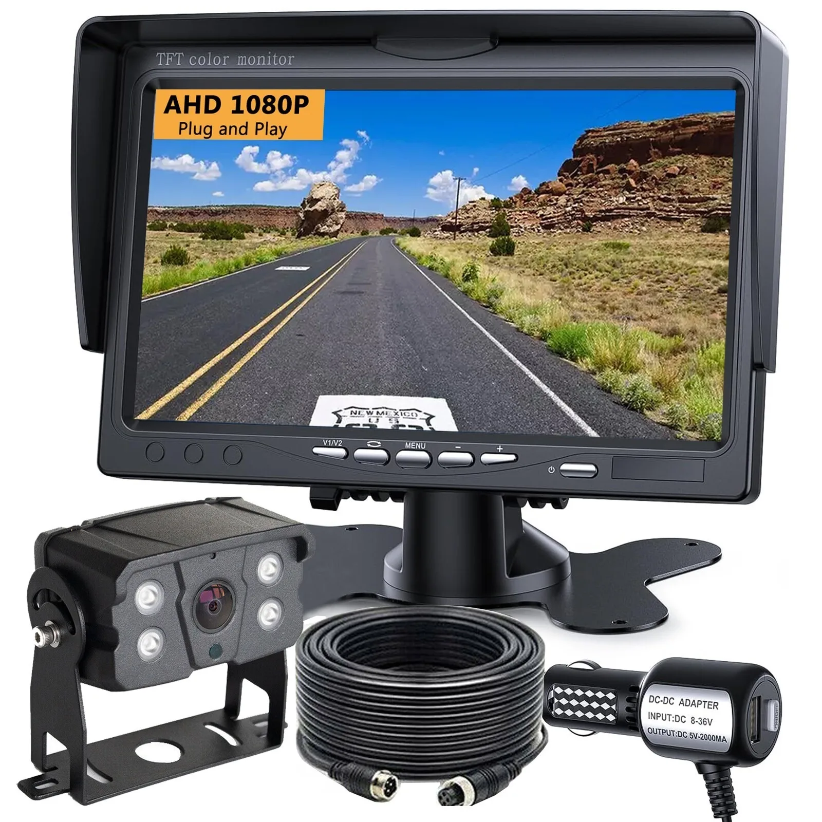 

Lastbus 1080P AHD Digital Rear View Backup Reverse Camera 7" Monitor For Trailer Camper