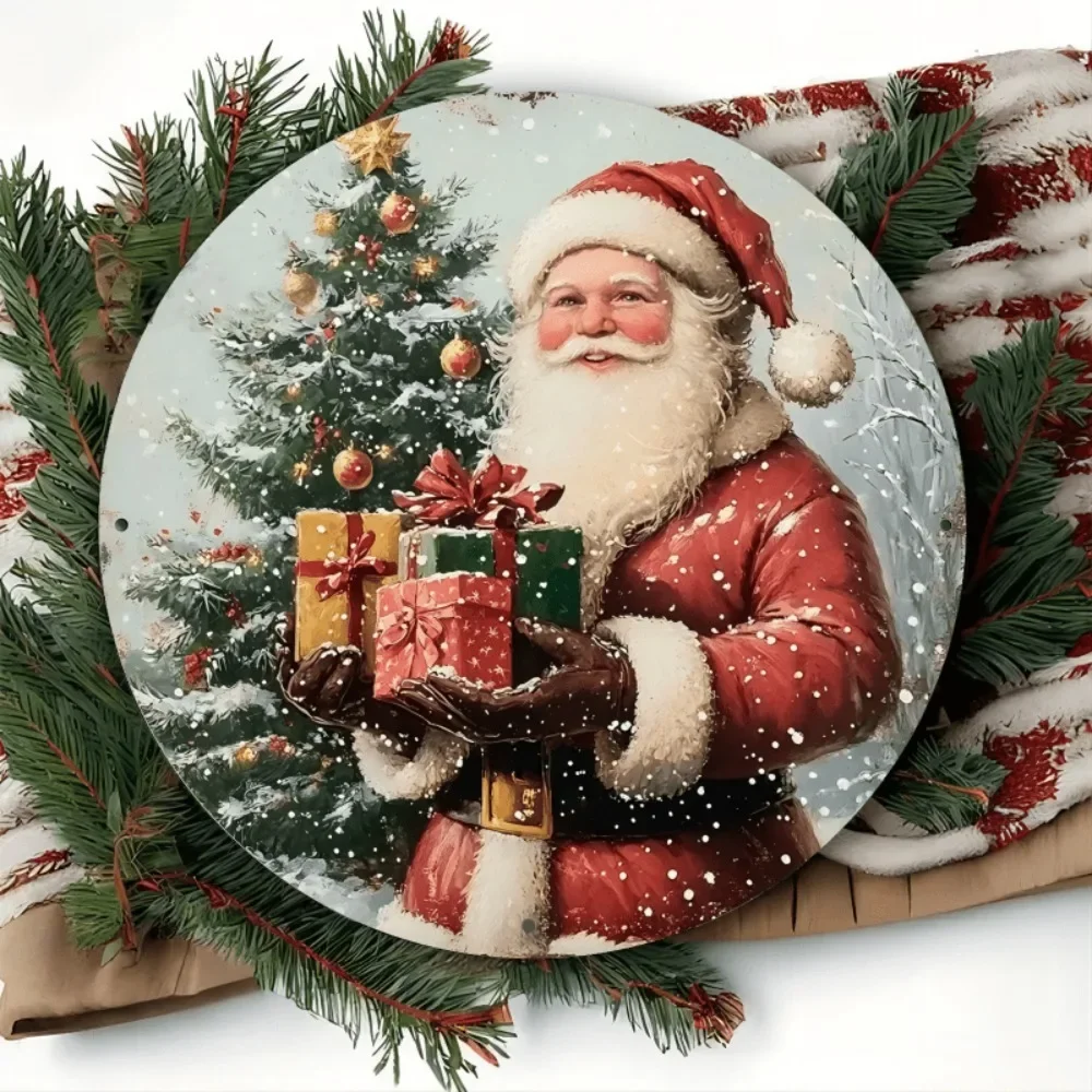 لافتة قصدير كلاسيكية سانتا وهدايا، لوحة فنية جدارية غريبة الأطوار مقاس 8 بوصات، ديكور داخلي/خارجي فريد وهدية للأصدقاء