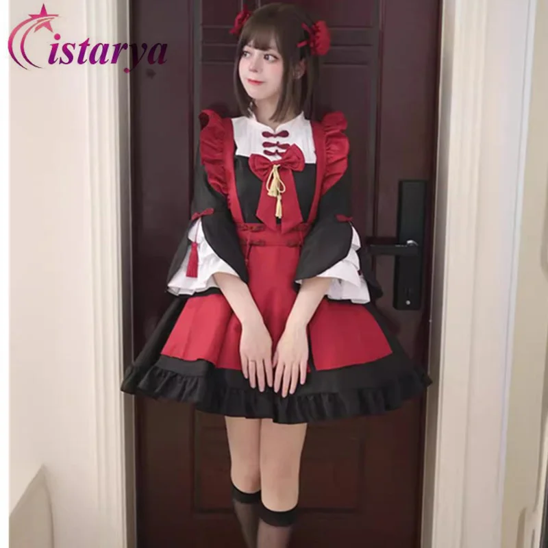 Nuovo abito Lolita cameriera morbida ragazza fiocco gonna in vita manica lunga elegante blocco di colore nuovo abito cinese di grandi dimensioni