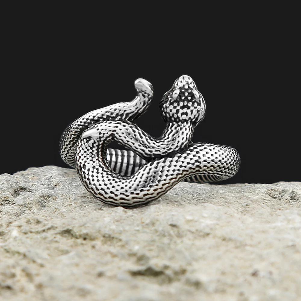 Punk Hip Hop Simple Stainless Steel Snake Rings For Men Women Fashion Animal Snake Sliver Color Couple Ring Party Jewelry Gifts - view 4