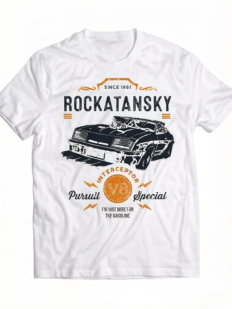 Men'S Retro Anime Graphic T-Shirt Mad Max Rockatansky Pursuit Special Design with Interceptor Car SINCE Black Short Sleeve Tee
