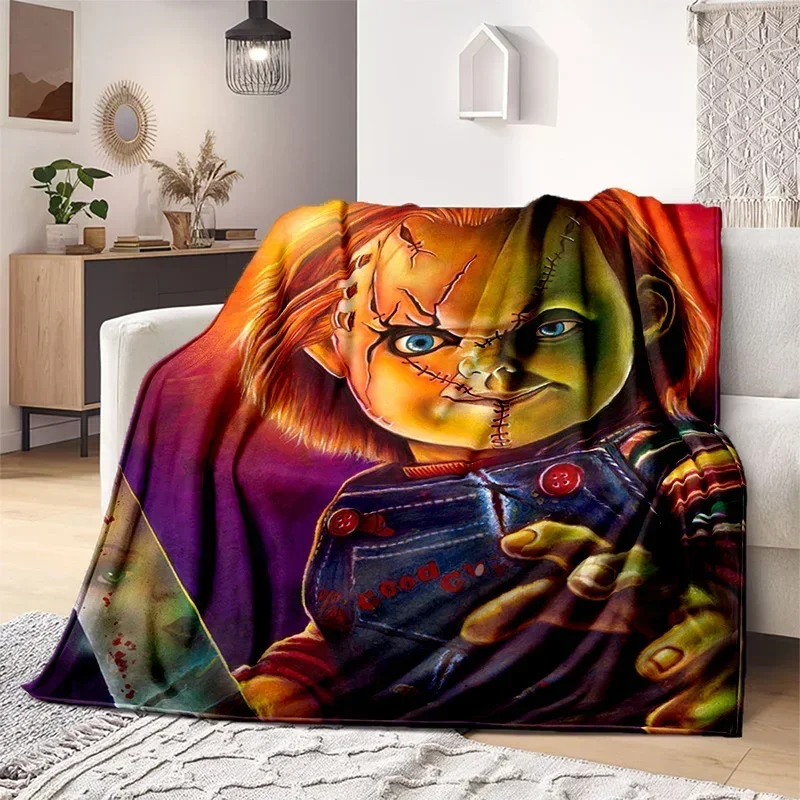 Halloween Throw Blanket Horror film Chucky Annabelle Blanket Soft Home Plush Sheet Sofa Cover all Seasons Travel Warm Blanket view 2