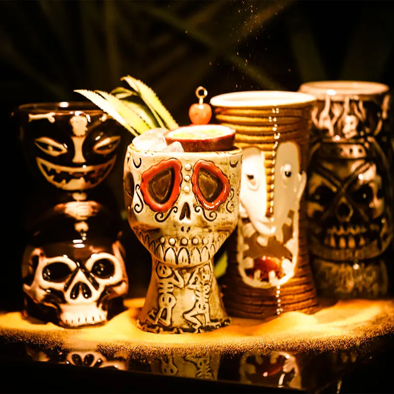 

Pirate-Themed Skull Tiki Mug Caribbean Style Ceramic Cocktail Cup Hawaiian Zombie Drinkware for Bar Unique Halloween Party Decor