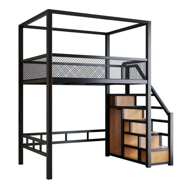 -Nordic Iron Art Elevated Bed Sheet, Upper Small Unit, Provincial Space Bed, Bed, Lower Table, Loft Duplex