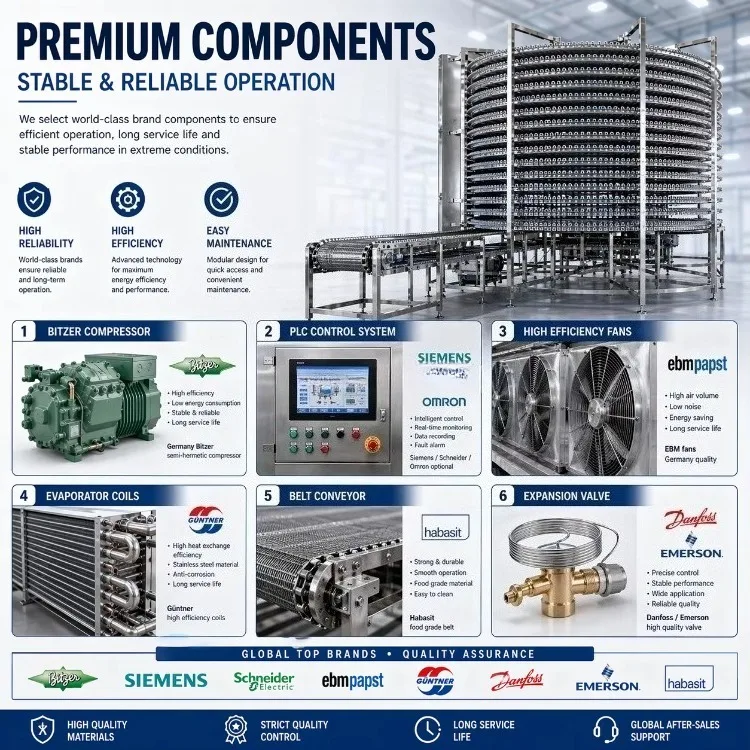 IQF Spiral Quick Freezer Equipment Customizable High Capacity Easy Maintenance and Operation