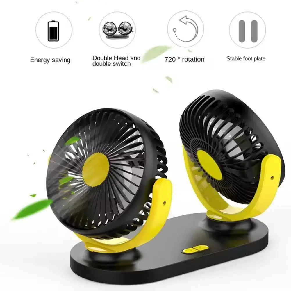 

Portable Dual Head Cooling Car Fan 360° Rotation High Speed Big Wind Electric Fan USB Air Circulation Fans For Truck Van Fa S1V9