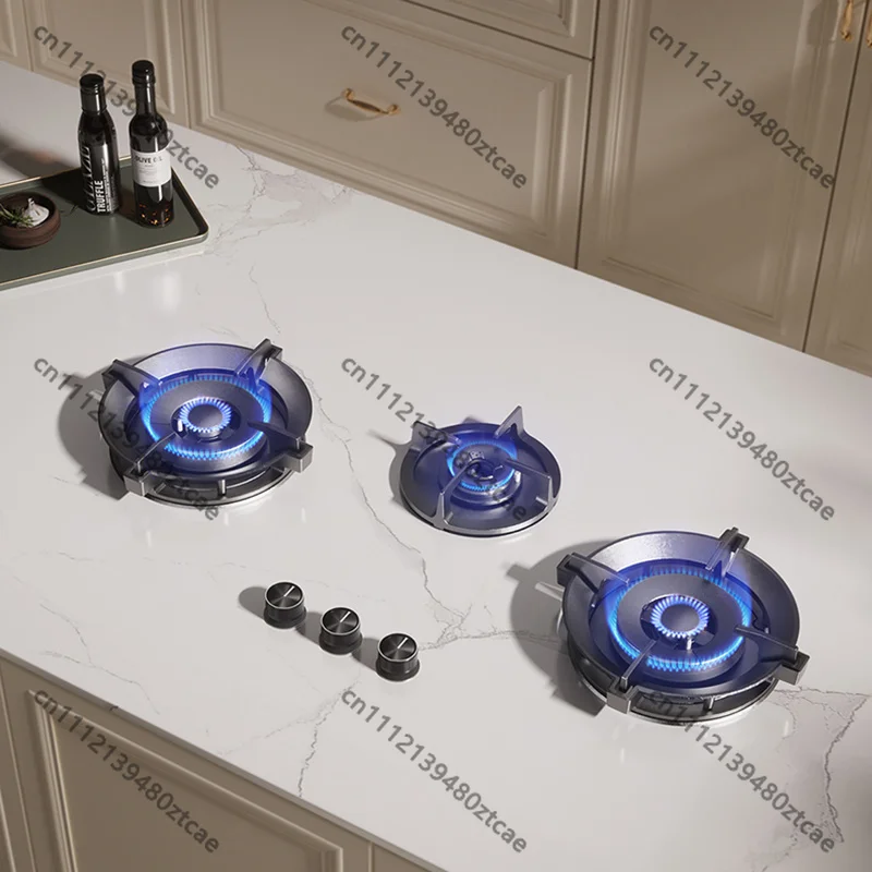Built-in 3 Burners Gas Copper Burner With Flame Out Protection For Custom Kitchen Decoration