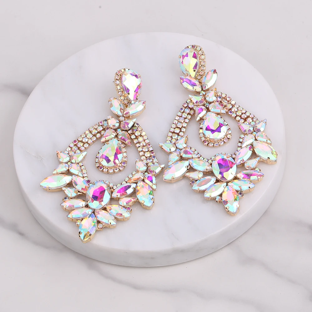 New Big Drop Earrings Women Statement Earring Drag Queen Pageant Fashion Jewelry Wedding Bridal Rhinestones Earrings Wholesale