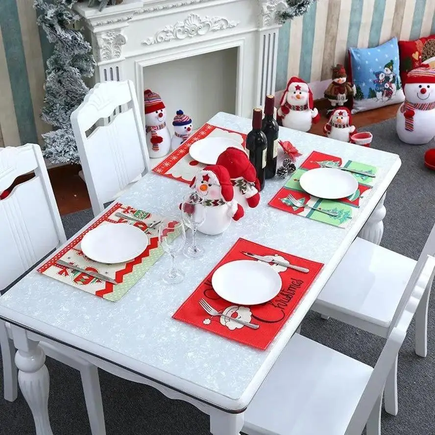 Christmas Table Mat Non Slip Placemats Xmas Old Man Pattern Table Mats Home Table Decoration Party Furnishing Supplies