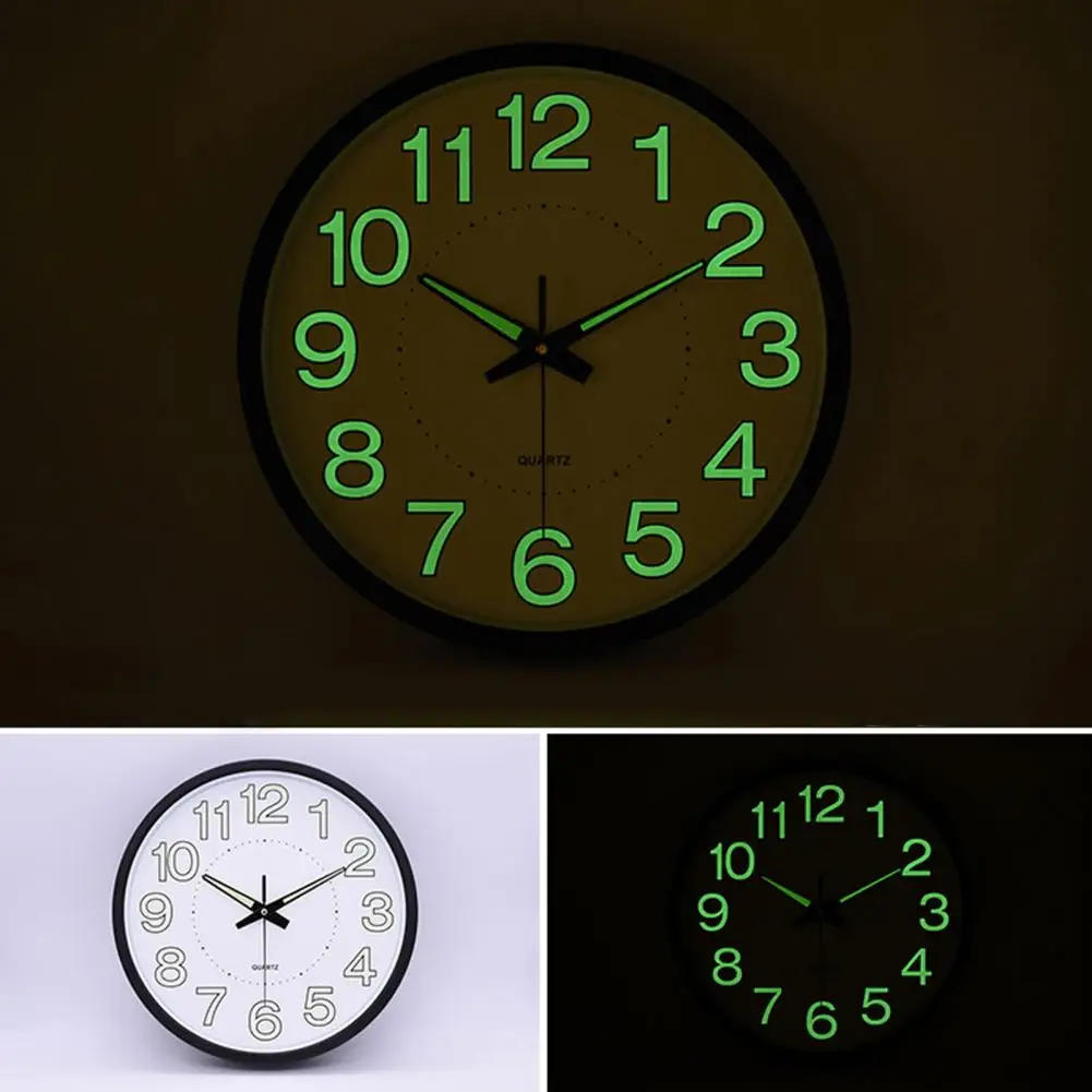 Home Office Wall Clock Fluorescent Lamp Watch Mute Mechanical Clock Quartz Clock No Noise Household Smart Glow Hanging Clock