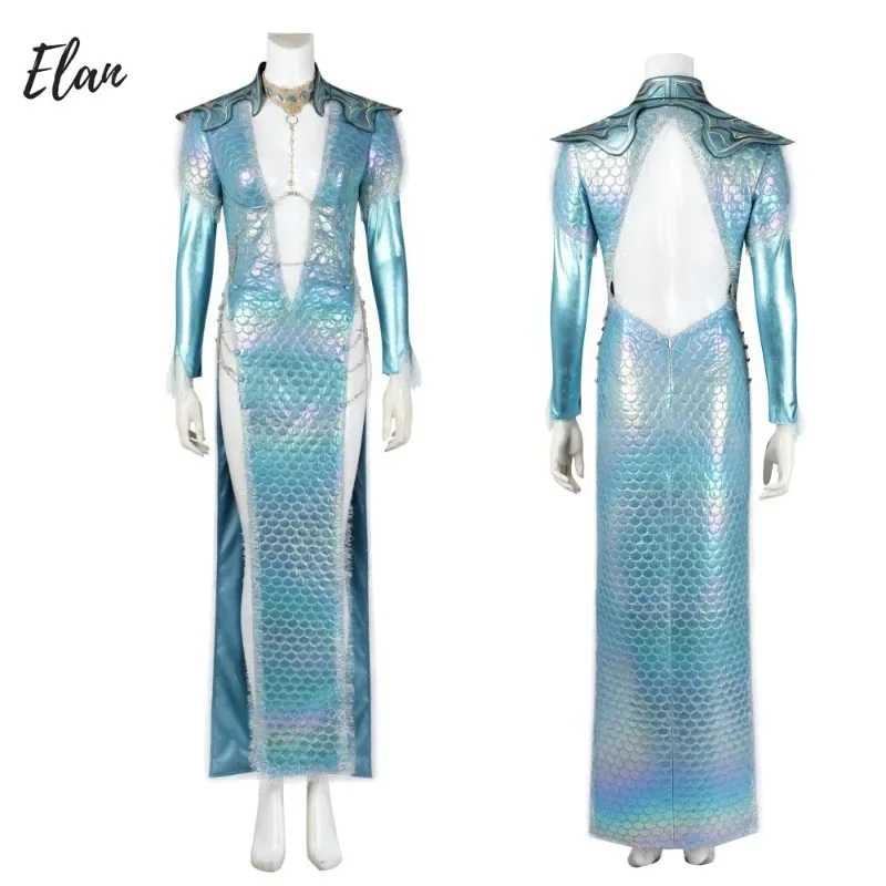 Blue Wavemother's Robe Disguise Baldur Cosplay Costume Sexy Long Fish Scale Dress Halloween Comic Con Wavemother Outfit