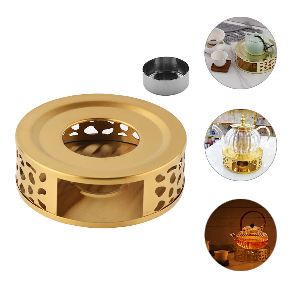 Tea Lights Stainless Steel Heating Base Teapot Warmer Metal Heater with Tealight Holder Insulation Golden Make