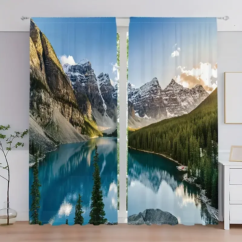 Stunning Mountain Lake Landscape Curtain Waterproof Window Drapes for Home Decor Interior Design