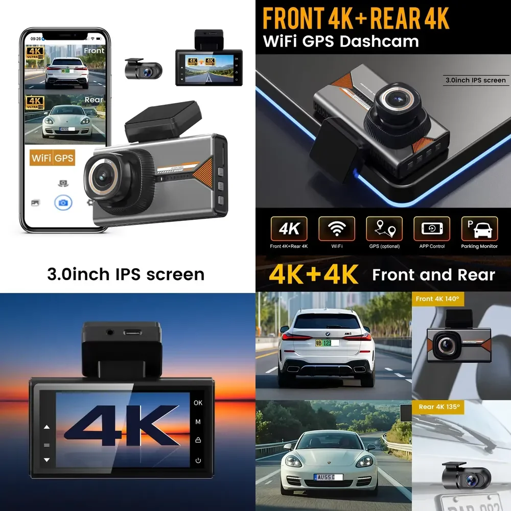 

Car Black Box 4K 3 Inch Support Wifi GPS FHD 2160P Video Dash Cam Recorder With Rear View Camera Night Vision Auto Camera