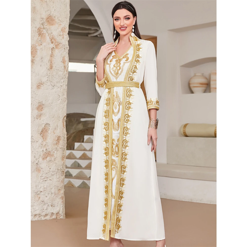 

Fashion Women Embroidery Sequins Long Maxi Party Dress Eid Ramadan Abaya Dubai Turkey Kaftan Islamic Clothing Robe Jalabiya Gown