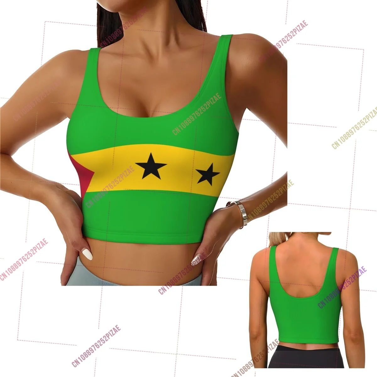 Top Deportivo Corto con Estampado de la Bandera de Sao Tome y Príncipe 2026 para Mujer, Chaleco Deportivo, Camiseta sin Mangas para Yoga, Gimnasio, Running y Fitness