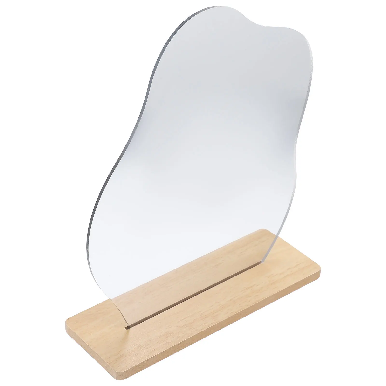 1 conjunto grande espelho de mesa com suporte de madeira bonito forma irregular espelho de mesa para dormitório decoração maquiagem vaidade portátil