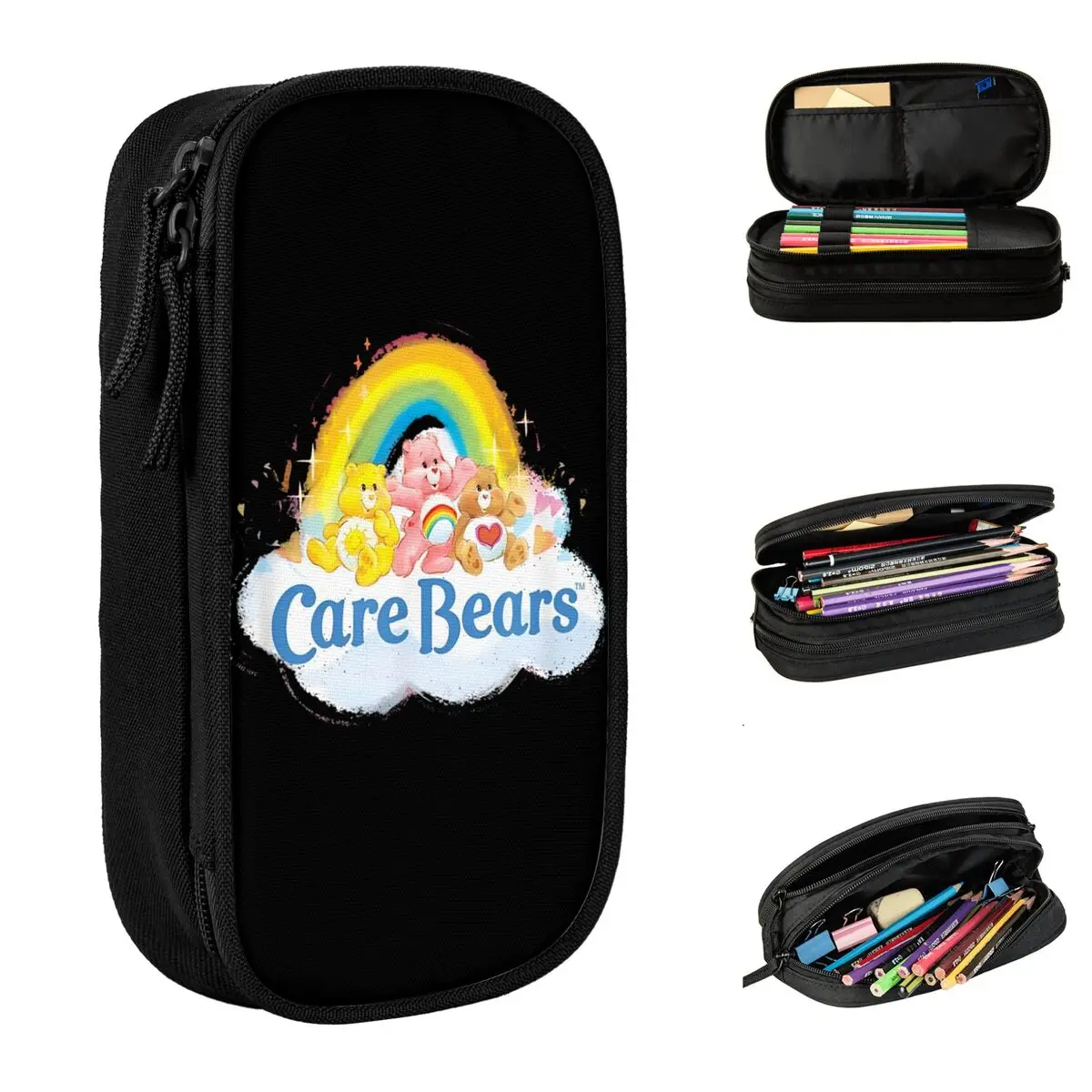 Care Bears Rainbow Cheer Bear Sweet Group Pencil Case New Pen Box Bags Student Large Storage Office Gift Pencil Box