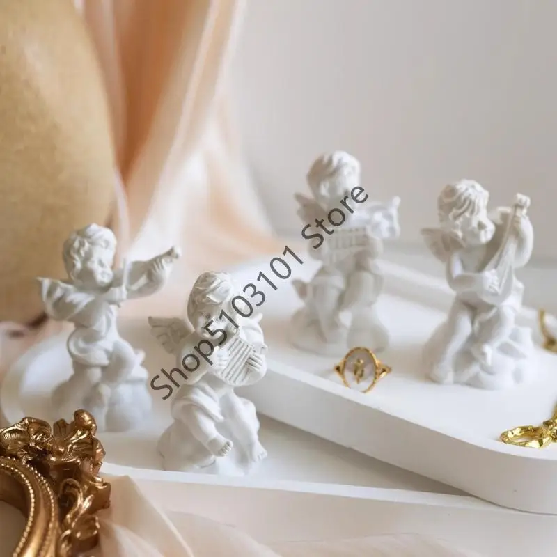 

X6HE 4Pieces Set Small Angel Resin Jewelry Display Stands Showing Holder Perfect for Earring Rings Storage and Photo Staging