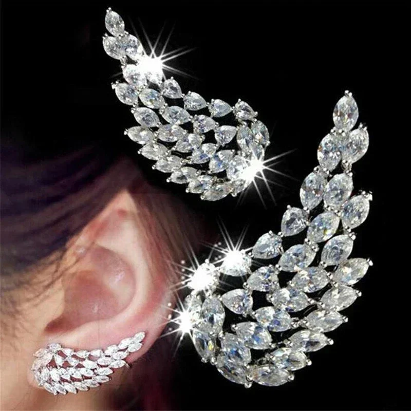 Newly Designed Personality Wing Stud Earrings for Women Luxury Silver Color Crystal CZ Earrings Fashion Jewelry Drop Ship