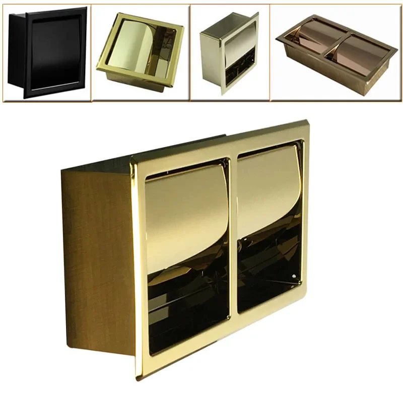 304 Stainless Steel Recessed Toilet Paper Holder Wall Embedded Tissue Box Double Roll Toilet Paper Rack for Bathroom Washroom Re