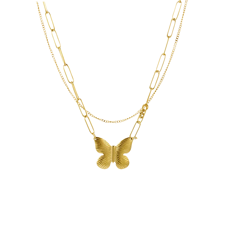 

Wesparking Layered Luxury Necklace Women Butterfly Pendant Paperclip Link Chain Stainless Steel Non Tarnish Fashion Jewelry
