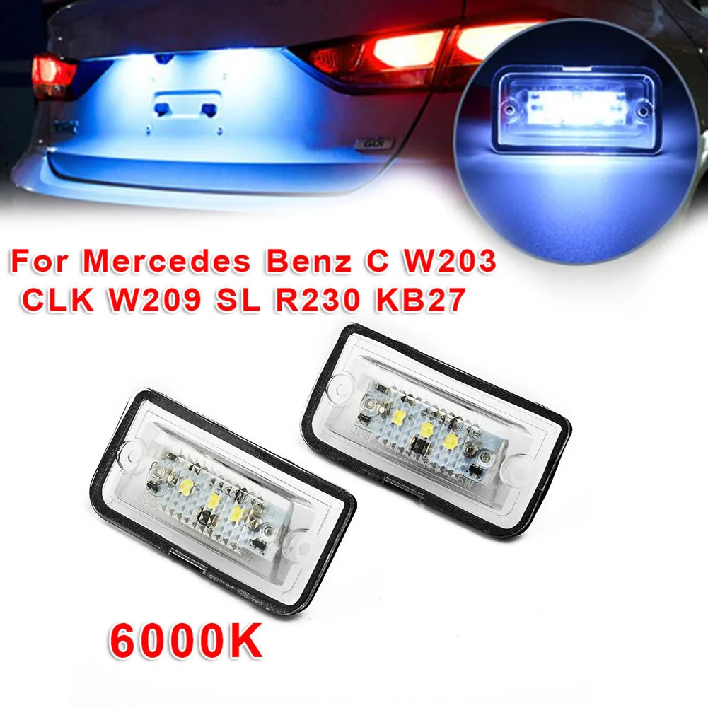 In White 6000K 2pcs Car LED License Plate Light ABS For Mercedes-Benz C W203 CLK W209 SL R230 KB27 Uniform Illumination