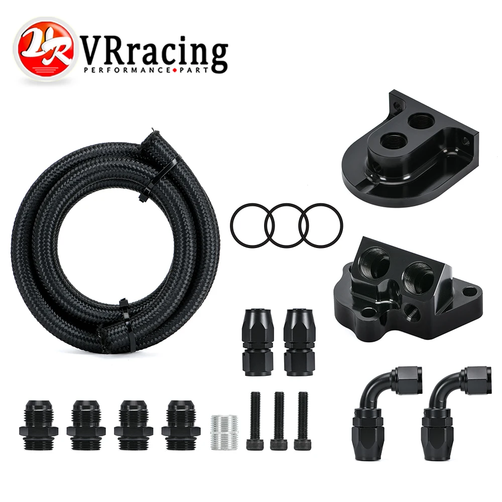 Oil Filter Relocation Kit For 2011-23 Ford 5.0 / 5.2 V8 Mustang F150/GT 10AN Stainless Steel Braided Hose Mounting Bracket Black