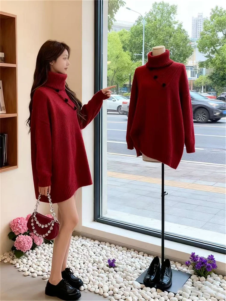 

Trendy Detachable Scarf Sweater Sweet Sle Warm Knitted Top for Women Spring New Arrival Small ence High Collar Long Sve