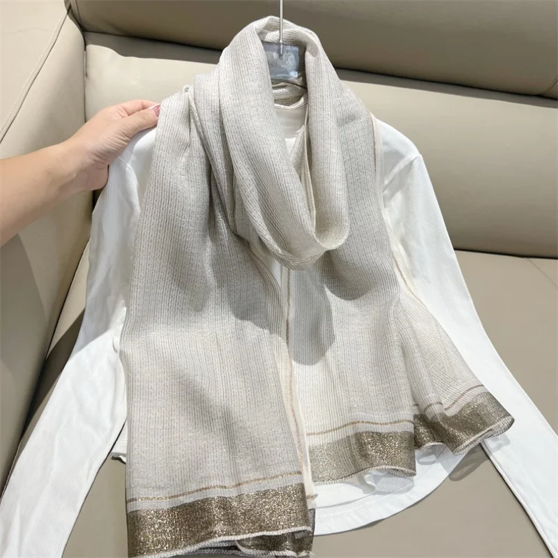 Women\'s Spring and Summer Thin -Proof Shawl Sun-Proof 2024 New Fashion Pure Color Silk Large Gauze Scarf