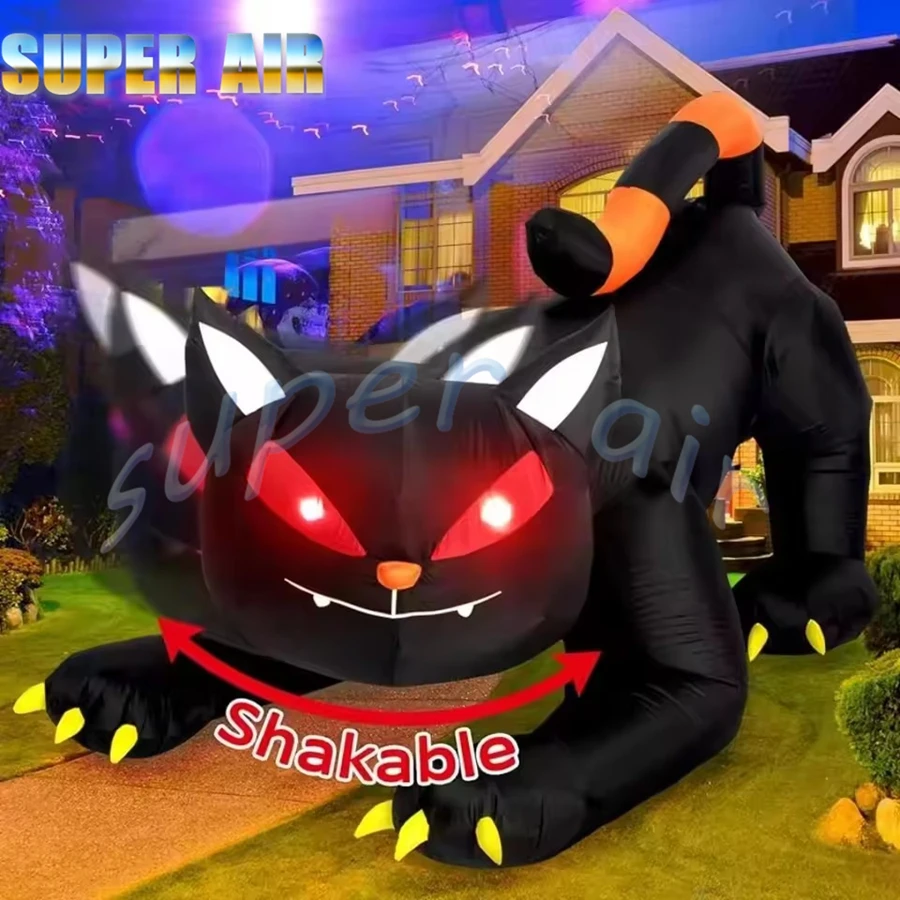 Décoration de fête d'Halloween, chat noir gonflable effrayant, meilleur design, modèle de personnage de dessin animé gonflable