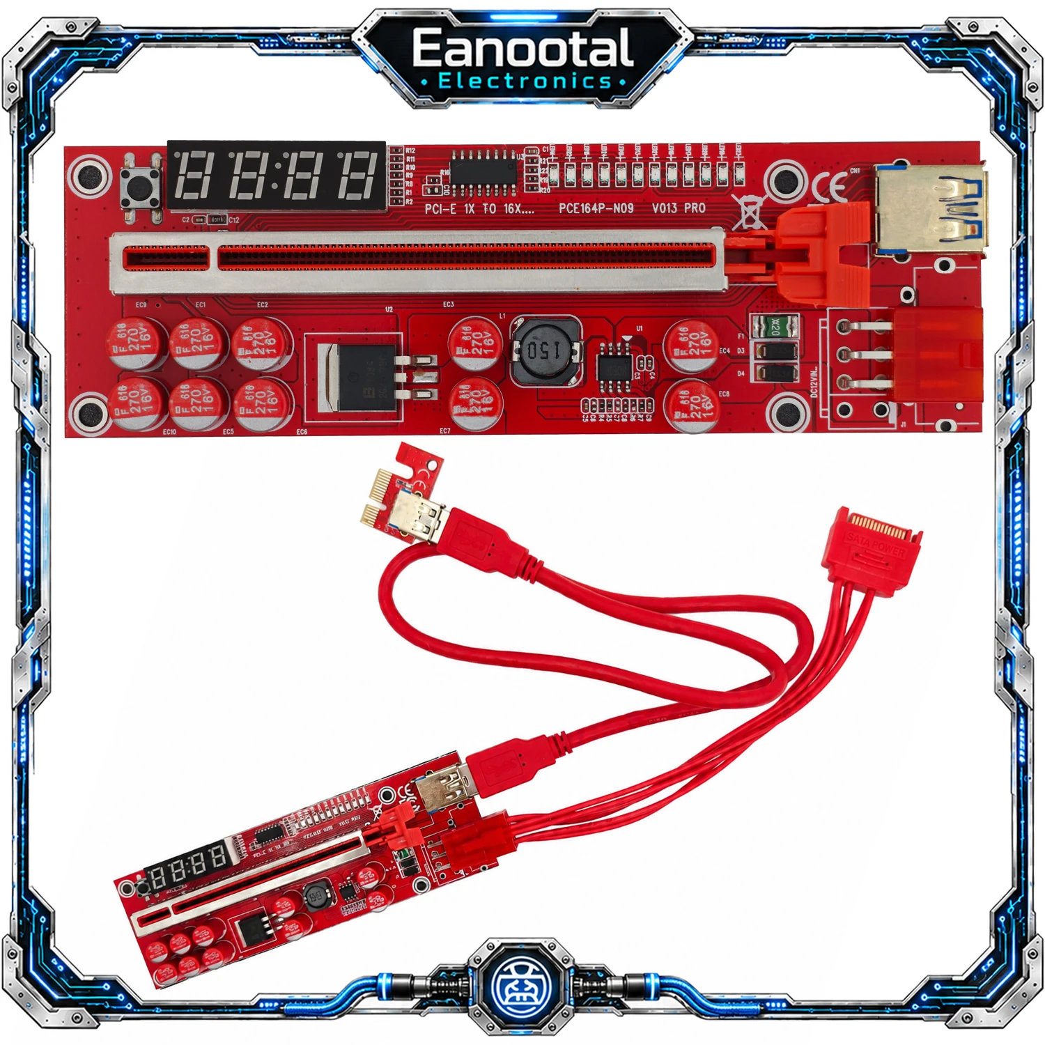 PCIe Graphics Card Riser Extension Board Kit, X1 to X16 USB 3.0 Powered Adapter with SATA 6Pin Cable for Mining Computer
