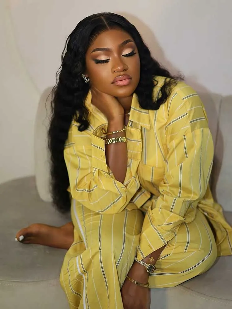 

Женский комплект из 2 предметов, уличная одежда, шикарная и элегантная летняя прямая полосатая рубашка и желтые брюки, костюм, женский оптовая продажа, дропшиппинг