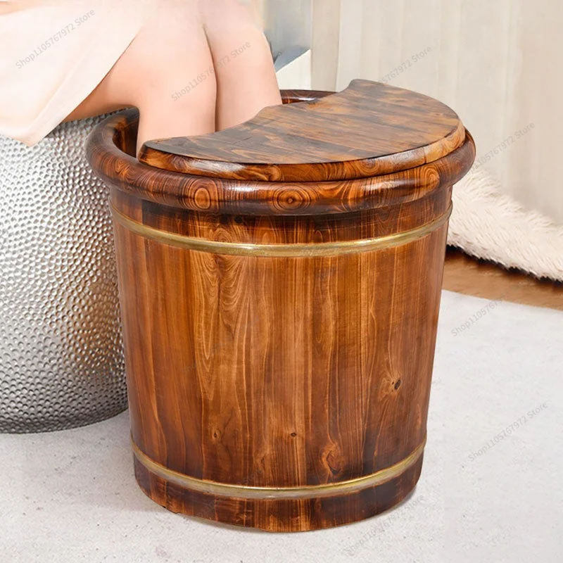 For Foot Bucket Household Wooden Basin Carbonized Wood Foot Bucket Solid Wood Bath Insulation