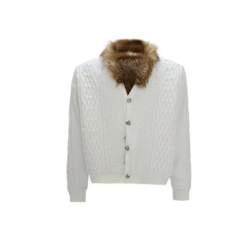 WVGA Winter New Man Tide Fur Stand Collar Trendy Pearl Sweater Niche Chic Casual Elegant Fleece Lined Thickened Coats Ins W14401