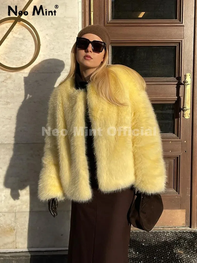 

Neo Mint Soft Eco Fox Fur Jacket Women Street Fashion Girls Winter Fluffy Faux Fur Coat Chic Warm Short Overcoats