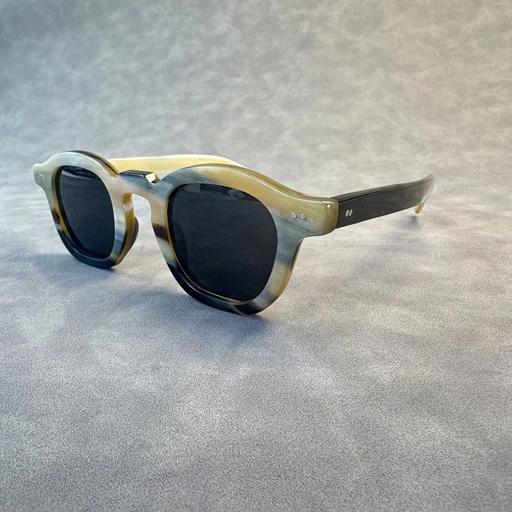 

Men Sunglasses Women Square Vintage Antique Luxury Eyeglasses Handmade Natural Horn Sunglass Men Polarized Rivets Luxury Glasses
