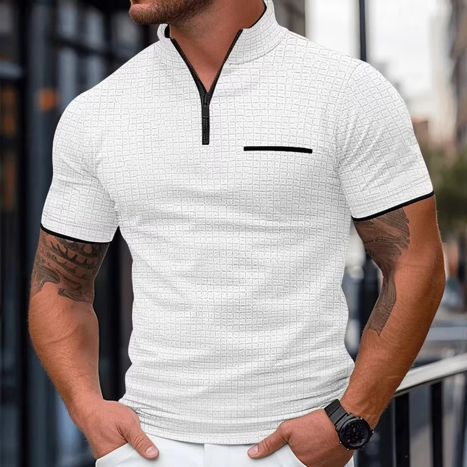 New Products, Men's Clothing, Summer POLO Shirt, Zipper Pocket Casual Men's T-Shirt Top