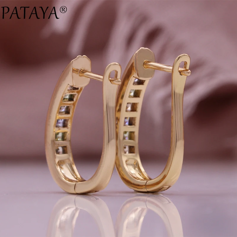 PATAYA Trendy Color Natural Zircon Earrings For Women Fashion 585 Rose Gold Color Accessories Girl Daily Wear Jewelry