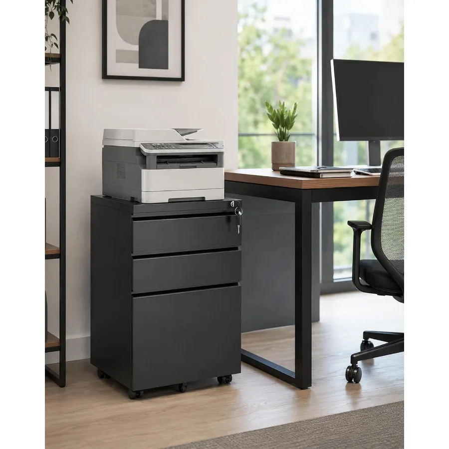 Fully Assembled 3-Drawer Mobile File Cabinet with Lock, Under Desk Storage