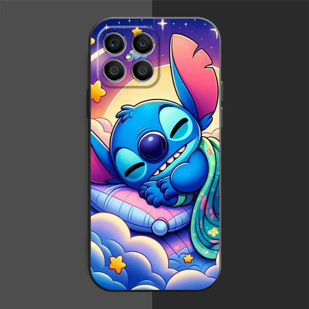 Case For Huawei Honor 90 Lite X8 X8a X9A 70 8X X7 P30 Pro P40 P20 P Smart Z X6 Magic5 Black Phone Cover TPU Cartoon Cute Stitch