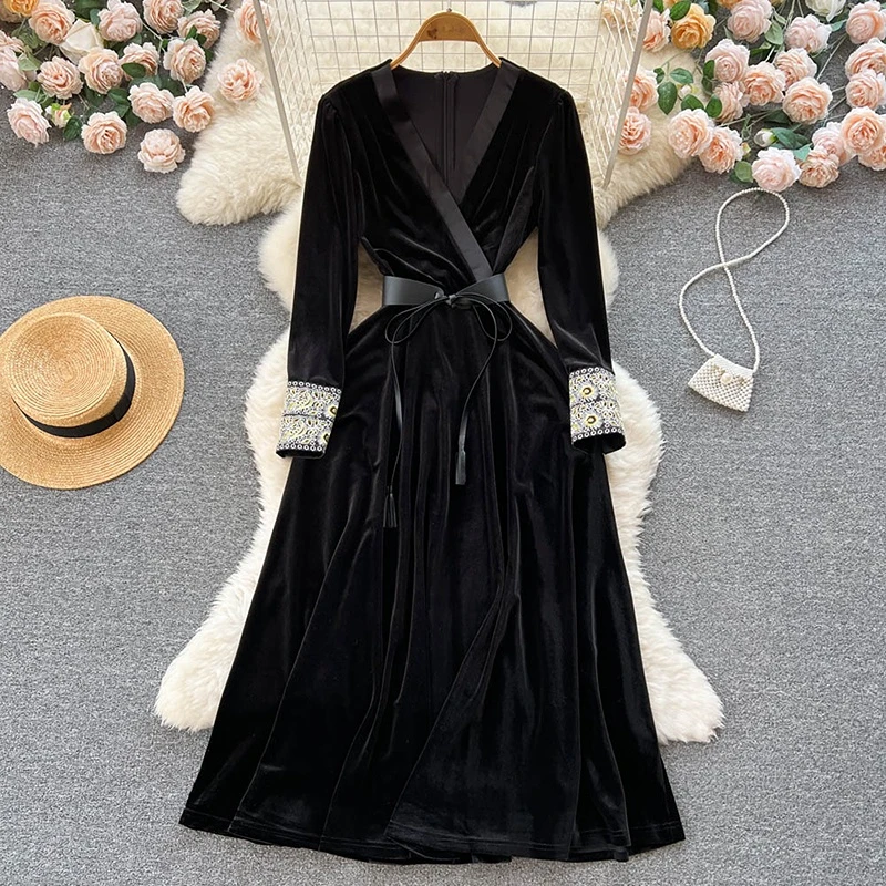 blue dress for baby girl Black velvet dress with crystal embellishments main image 0