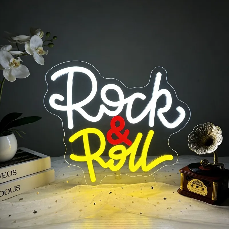 

Винтажная неоновая вывеска в стиле рок-н-ролл со светодиодной подсветкой для гостиной, спальни, бара, вечеринки, декор в ретро-музыкальной тематике, настенное искусство из стеклянных трубок ручной работы