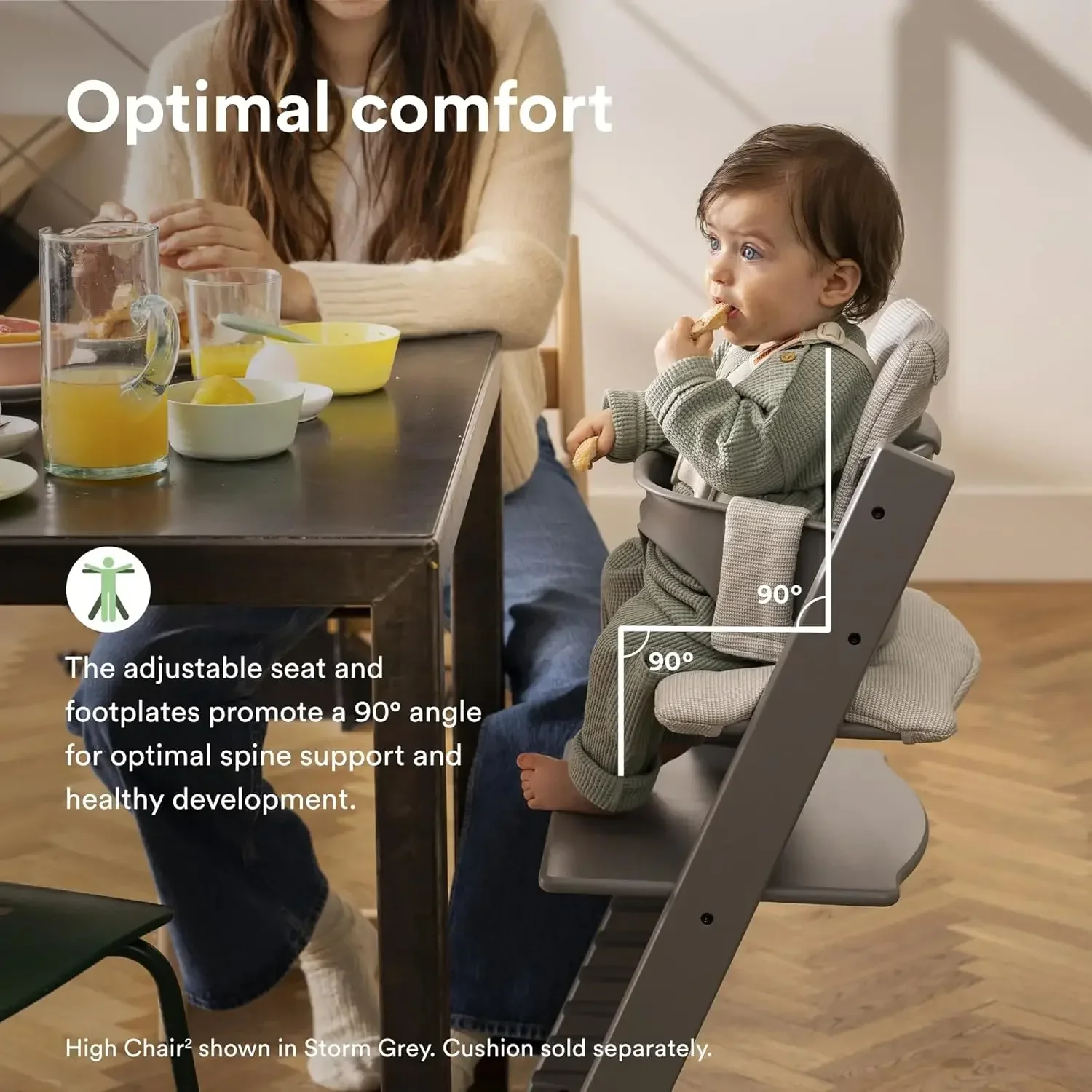 (XMSJ-Hot) كرسي Trpp Trapp High Chair 2، Fjord Blue - يتضمن كرسي + طقم أطفال مع حزام قابل للإزالة للأطفال من عمر 6 إلى 36 شهرًا - Adj