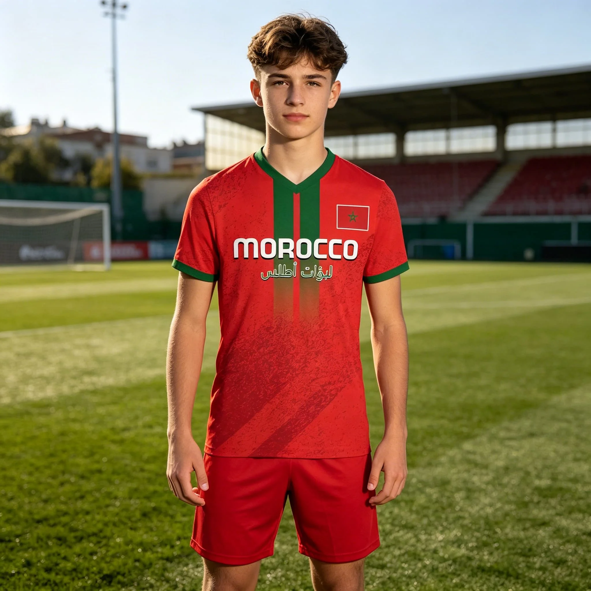 Marokko Fußball Sport T-Shirt für Herren, Damen, Jungen, Mädchen, Erwachsene, Kinder, Eltern-Kind, V-Ausschnitt, schnelltrocknend, Kinder-T-Shirts