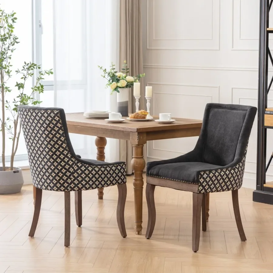 Ultra Side Dining Chair, Thickened fabric chairs with neutrally toned solid wood legs, Bronze nail head, Set of 2, SW2207BK, Ch