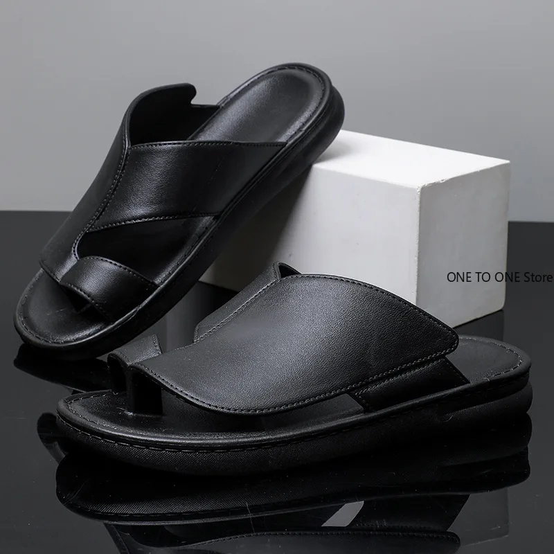 

Summer Business Men's Leather Sandals Soft Comfortable Non-Slip Slippers Flip Flops Formal Outdoor Beach Shoes Platform Casual