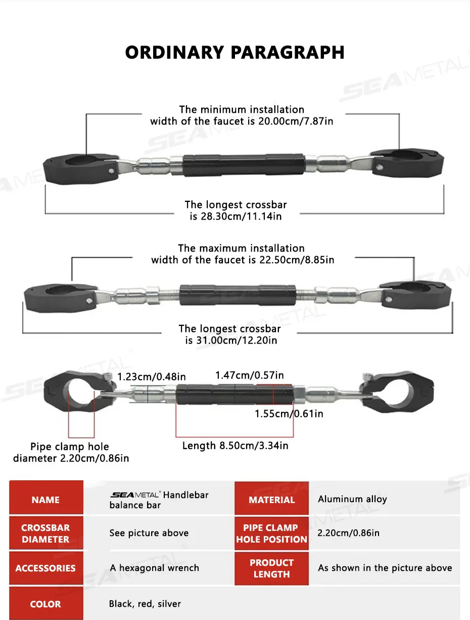 BLALION Motorrad-Lenkergriff, verstellbare Querstange, Balance-Halterung, Regler, Lenkrad, verstärkt, 22 mm, Ersatz – Detail 11